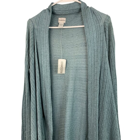 Chicos Shimmer Cable Cardigan Size M Riverwash Drape Open NWT - Picture 8 of 8